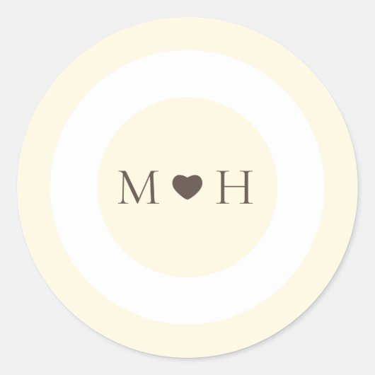 Ivory Modern Monogram Heart Wedding Favor Ronde Sticker (Voorkant)