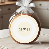 Ivory Modern Monogram Heart Wedding Favor Ronde Sticker