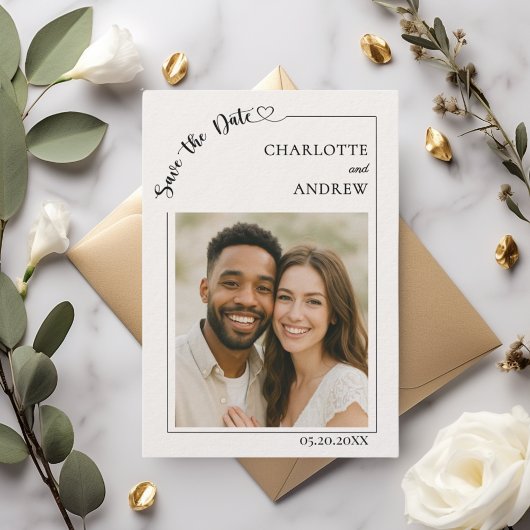 Ivory modern photo wedding luxury Save the Date
