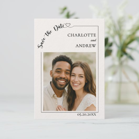 Ivory modern photo wedding luxury Save the Date (Staand voorkant)
