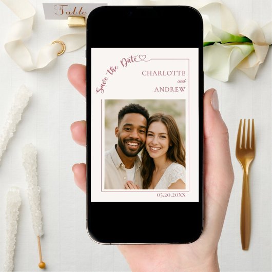 Ivory modern photo wedding Save the Date