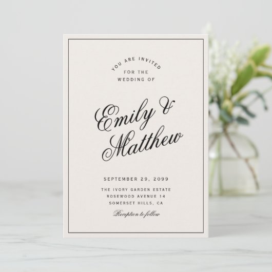 Ivory Modern Script Wedding Invitation Kaart (Staand voorkant)