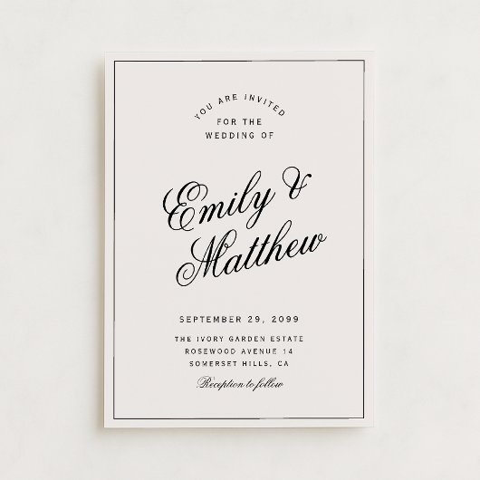 Ivory Modern Script Wedding Invitation Kaart