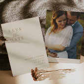 Ivory Modern Wedding Photo Save the Dates Kaart