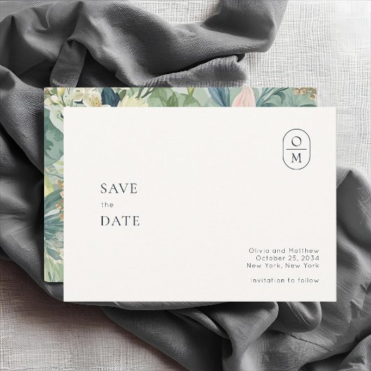 Ivory | Moderne Bloemige Aquarel Bruiloft Save The Date