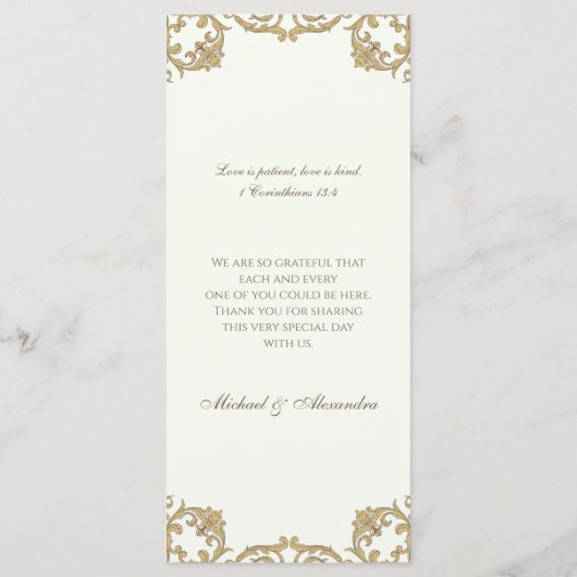 Ivory Monogram Baroque Christian Wedding Menu (Achterkant)