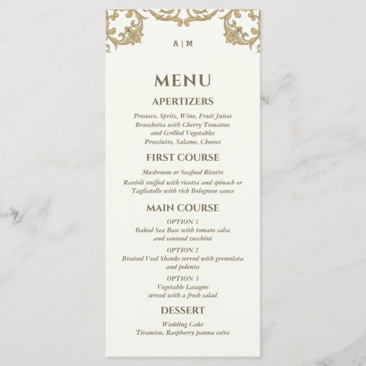 Ivory Monogram Baroque Christian Wedding Menu (Voorkant)