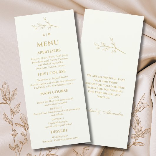 Ivory Monogram Botanical Minimalist Wedding Menu