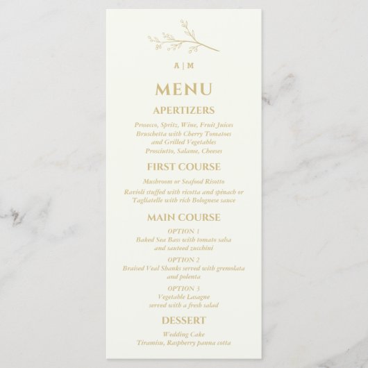 Ivory Monogram Botanical Minimalist Wedding Menu (Voorkant)
