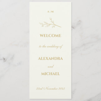 Ivory Monogram Botanical Minimalist Wedding Programmakaart