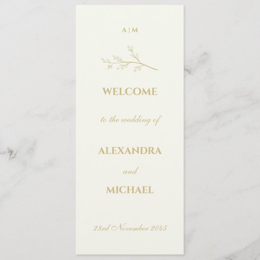Ivory Monogram Botanical Minimalist Wedding  Programmakaart (Voorkant)
