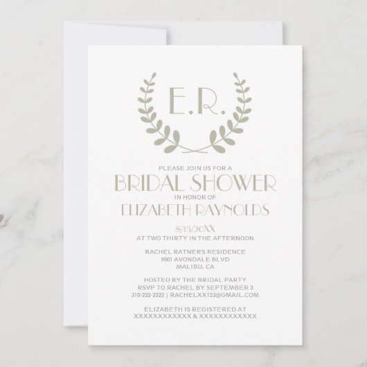Ivory Monogram Bridal Shower Invitations Kaart (Voorkant)