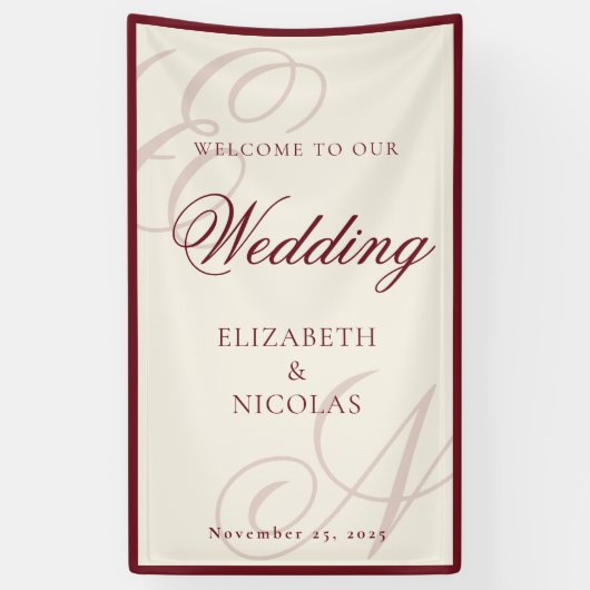 Ivory Monogram Calligraphy Wedding Welcome Spandoek (Verticaal)