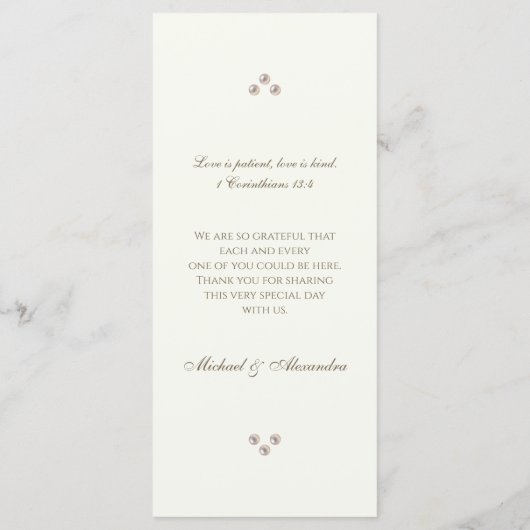 Ivory Monogram Pearl Christian Wedding Menu (Achterkant)