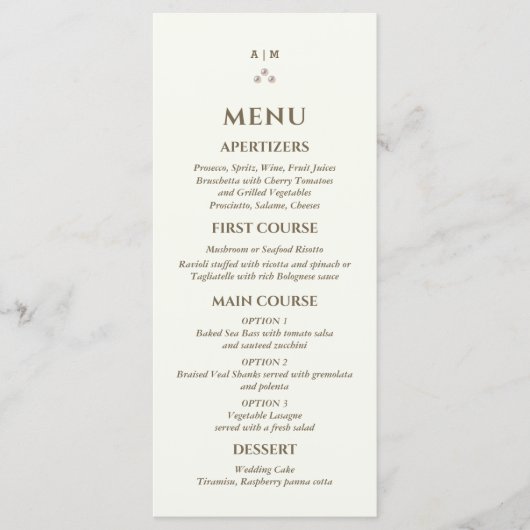 Ivory Monogram Pearl Christian Wedding Menu (Voorkant)