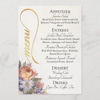 Ivory - Monogram, Wildflowers & Thank You  Menu