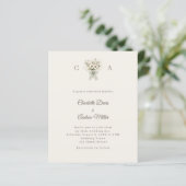 Ivory monogrammed floral green wedding invitation (Staand voorkant)