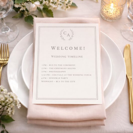 Ivory monogrammed wedding program flyer
