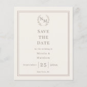 Ivory monogrammed wreath wedding Save the Date  Flyer (Voorkant)