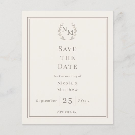 Ivory monogrammed wreath wedding Save the Date  Flyer (Voorkant)