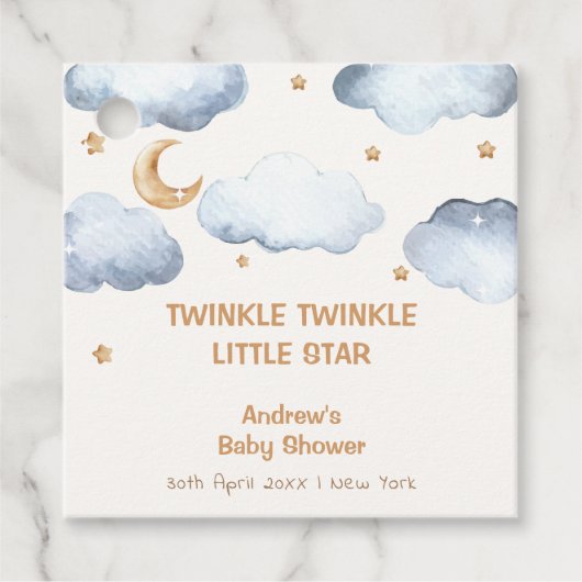 Ivory Moon Stars Twinkle Boy Baby shower Bedankjes Labels (Voorkant)