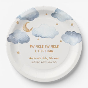 Ivory Moon Stars Twinkle Boy Baby shower Papieren Bordje