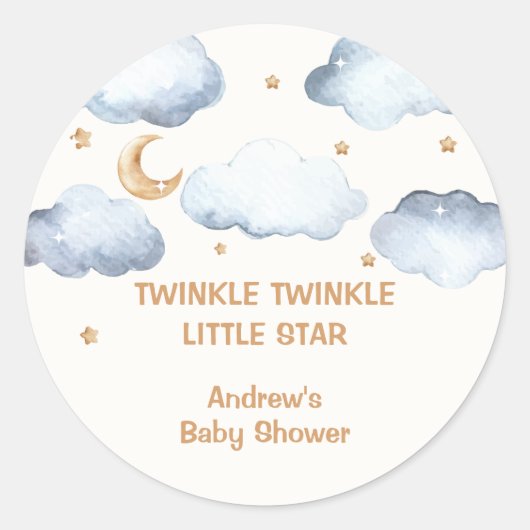 Ivory Moon Stars Twinkle Boy Baby shower Ronde Sticker (Voorkant)