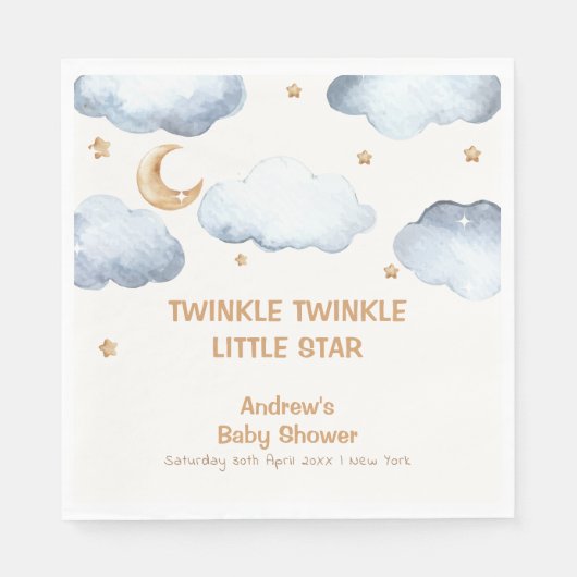 Ivory Moon Stars Twinkle Boy Baby shower Servet (Voorkant)