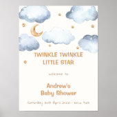 Ivory Moon Stars Twinkle Boy Baby shower Welkom Poster (Voorkant)