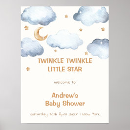 Ivory Moon Stars Twinkle Boy Baby shower Welkom Poster