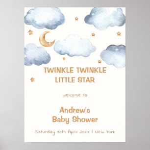 Ivory Moon Stars Twinkle Boy Baby shower Welkom Poster