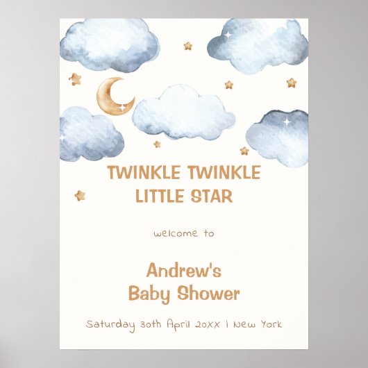 Ivory Moon Stars Twinkle Boy Baby shower Welkom Poster (Voorkant)