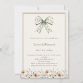 Ivory muted green bow florals birthday kaart (Voorkant)