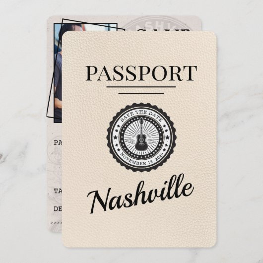 Ivory Nashville Passport Bewaar de datum Save The Date (Voorkant / Achterkant)
