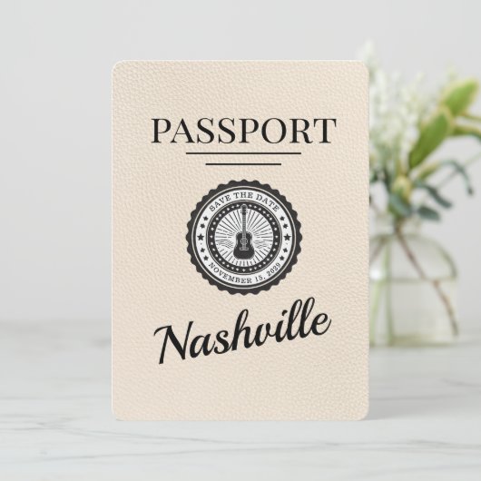 Ivory Nashville Passport Bewaar de datum Save The Date (Staand voorkant)