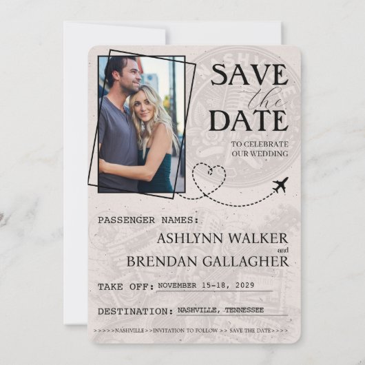 Ivory Nashville Passport Bewaar de datum Save The Date (Achterkant)