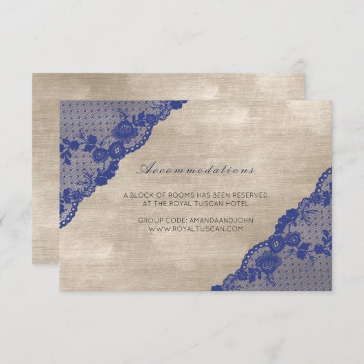 Ivory Navy Blue Lace Wedding Hotel Accomodation Informatiekaartje (Voorkant / Achterkant)
