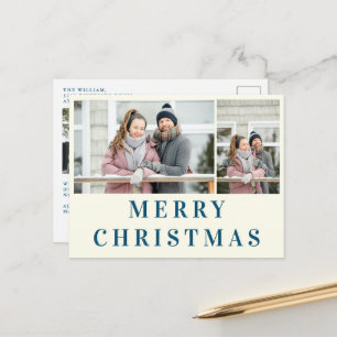 Ivory Navy Blue Text Merry kerstfoto Collage Briefkaart