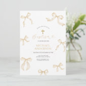 Ivory Neutral Bow Christening Invitation Kaart (Staand voorkant)