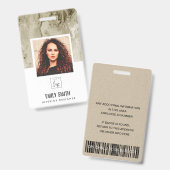 IVORY OFF WIT GROEN WERKNEMER FOTO BARCODE NAAM BADGE (Voor- en achterkant)