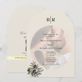 Ivory Olive Arched Photo Monogram Wedding Kaart