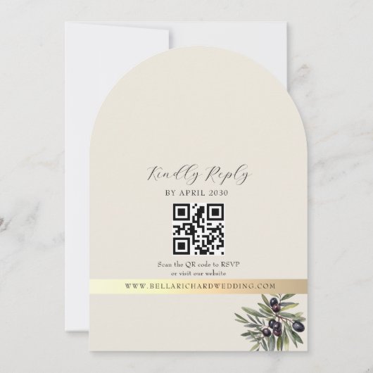Ivory Olive Arched Photo Monogram Wedding Kaart (Achterkant)