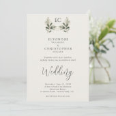 Ivory Olive Branch Monogram Photo Wedding  Kaart (Staand voorkant)