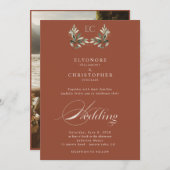 Ivory Olive Branch Monogram Photo Wedding Kaart (Voorkant / Achterkant)