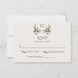 Ivory Olive Branch Monogram Wedding RSVP Kaartje