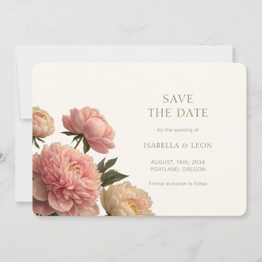 Ivory & Olive Green Rose Save the Date Kaart (Voorkant)