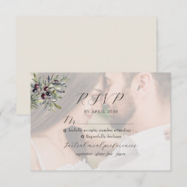 Ivory Olive Monogram Photo Wedding RSVP Kaartje