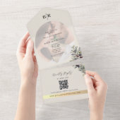Ivory Olive Photo Monogram Wedding All In One Uitnodiging (Afscheurbaar)