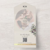 Ivory Olive Photo Monogram Wedding All In One Uitnodiging (Binnen)