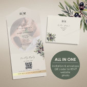 Ivory Olive Photo Monogram Wedding All In One Uitnodiging